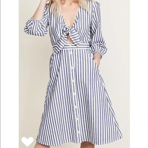 striped midi dress madewell Women's The Rylee Midi Dress in Cool Navy - Size 0